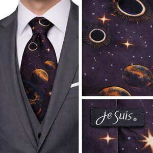 Vintage Je Suis Space Planet Novelty Silk Necktie 90s Celestial
